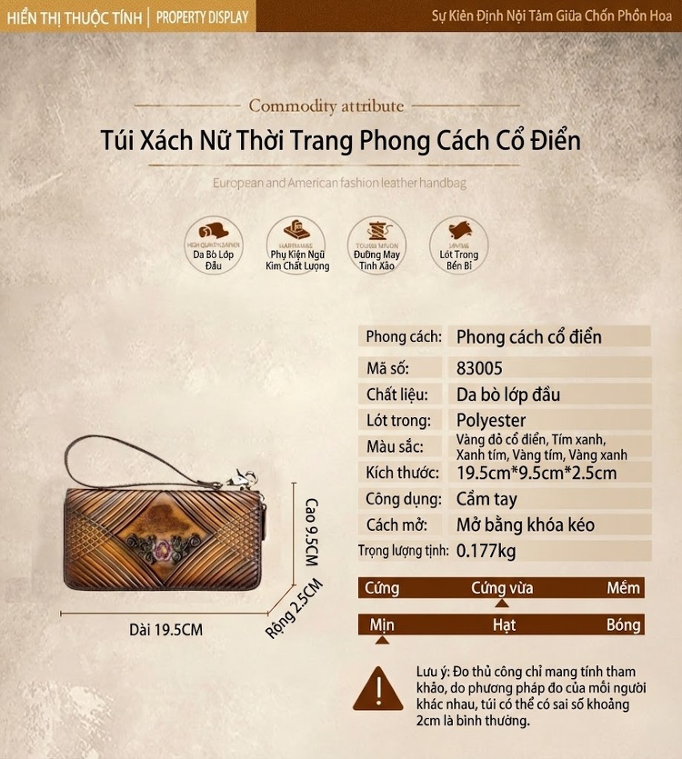 Ví Da Thật Dáng Dài Cầm Tay Khóa Kéo Dung Tích Lớn Phong Cách Cổ Điển chi tiết 18