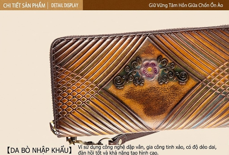 Ví Da Thật Dáng Dài Cầm Tay Khóa Kéo Dung Tích Lớn Phong Cách Cổ Điển chi tiết 19