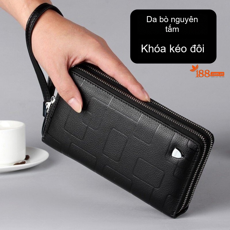 Ví Da Thật Dáng Dài Nam Da Bò Lớp Đầu Tiên Cỡ Lớn Màu Nâu chi tiết 18
