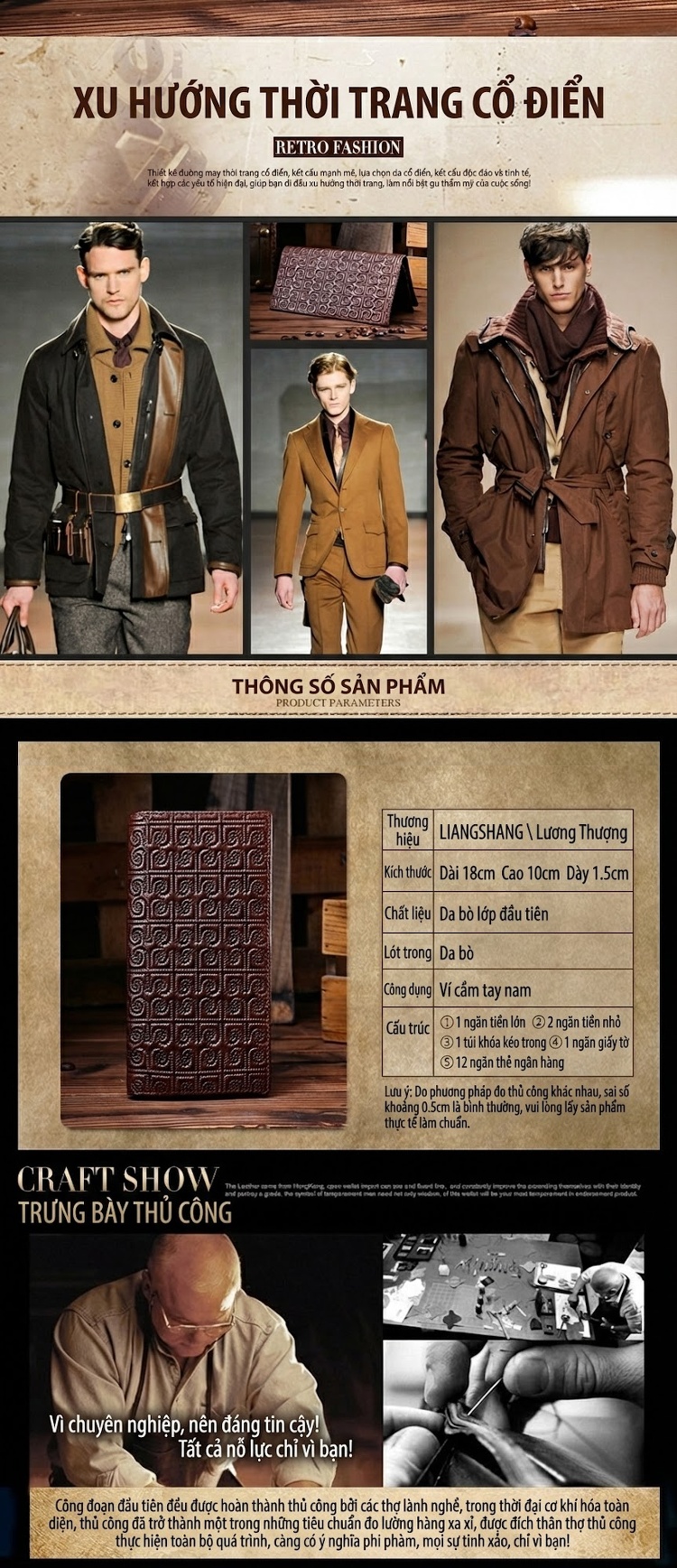 Ví Da Thật Dáng Dài Nam Da Sáp Bò Phong Cách Âu Mỹ Màu Nâu chi tiết 2