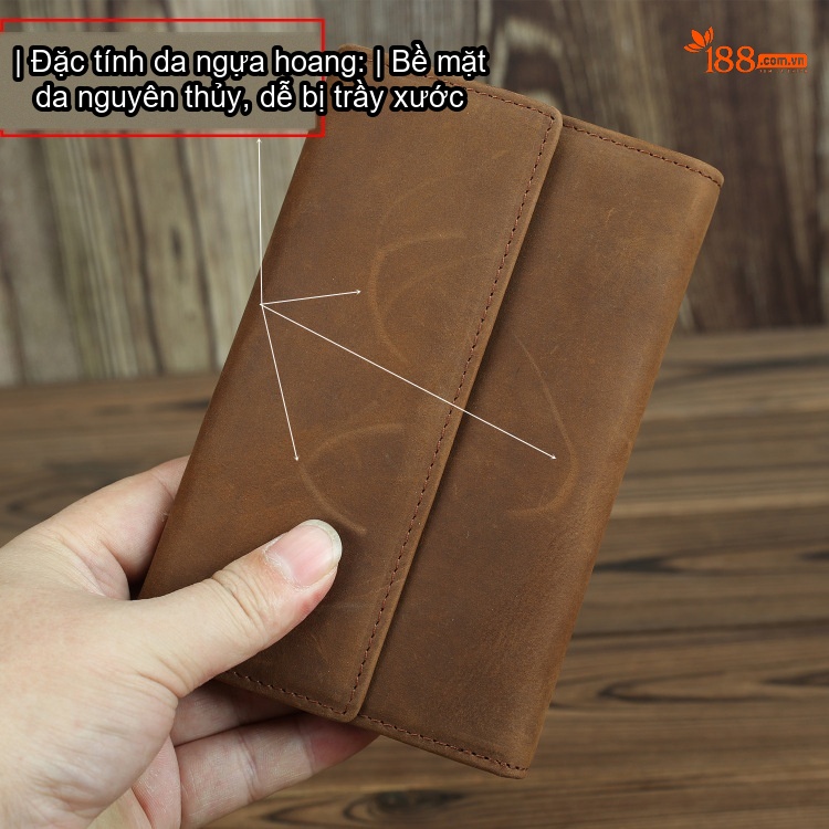 Ví Da Thật Nam Thủ Công Da Bò Lớp Đầu Tiên Phong Cách Retro Gập Ba Dáng Dài Màu Nâu chi tiết 7