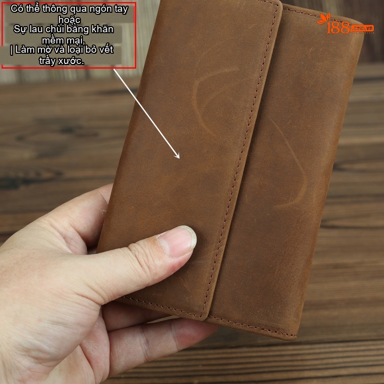 Ví Da Thật Nam Thủ Công Da Bò Lớp Đầu Tiên Phong Cách Retro Gập Ba Dáng Dài Màu Nâu chi tiết 8