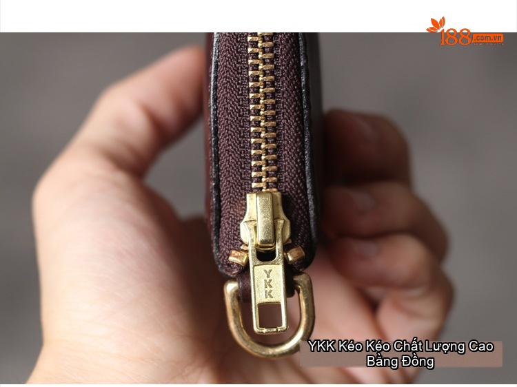 Ví Dài Cầm Tay Đa Năng Da Bò Ý Vân Vintage Có Khoá Kéo Đựng Điện Thoại Màu Nâu chi tiết 16