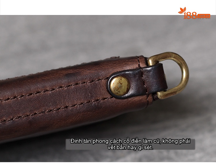 Ví Dài Cầm Tay Đa Năng Da Bò Ý Vân Vintage Có Khoá Kéo Đựng Điện Thoại Màu Nâu chi tiết 18