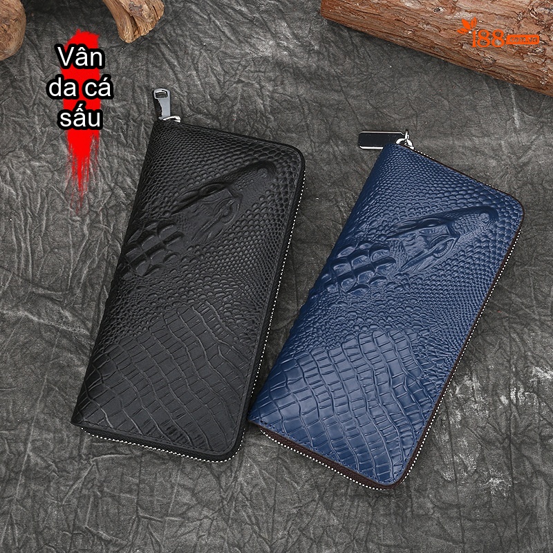 Ví Dài Cầm Tay Nữ Da Bò Khóa Kéo Nhiều Ngăn Phong Cách Retro Màu Đỏ, Nâu, Đen chi tiết 14