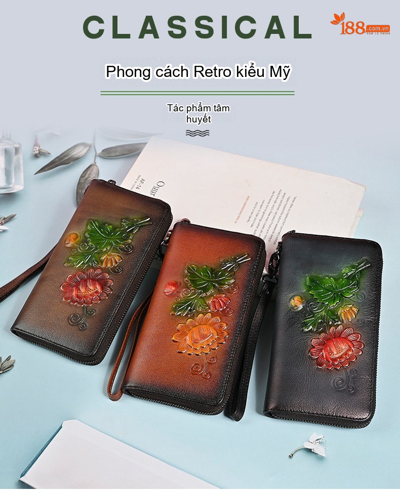 Ví Dài Cầm Tay Nữ Khóa Kéo Họa Tiết Hoa Văn Thời Trang chi tiết 1