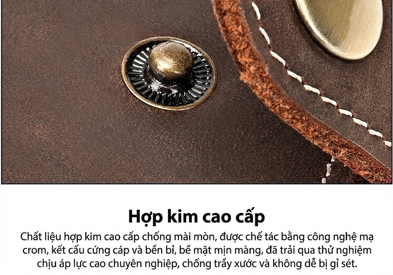 Ví Dài Nam Da Bò Có Khóa Kéo, Móc Xích Tiện Lợi Màu Nâu chi tiết 11