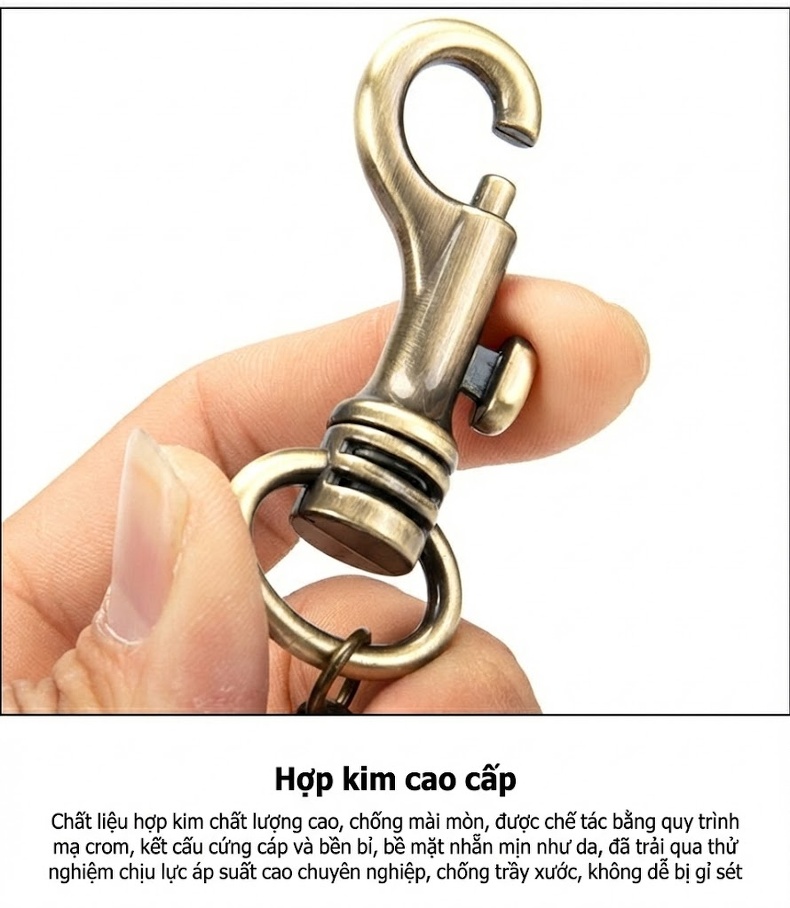 Ví Dài Nam Da Bò Có Khóa Kéo, Móc Xích Tiện Lợi Màu Nâu chi tiết 12