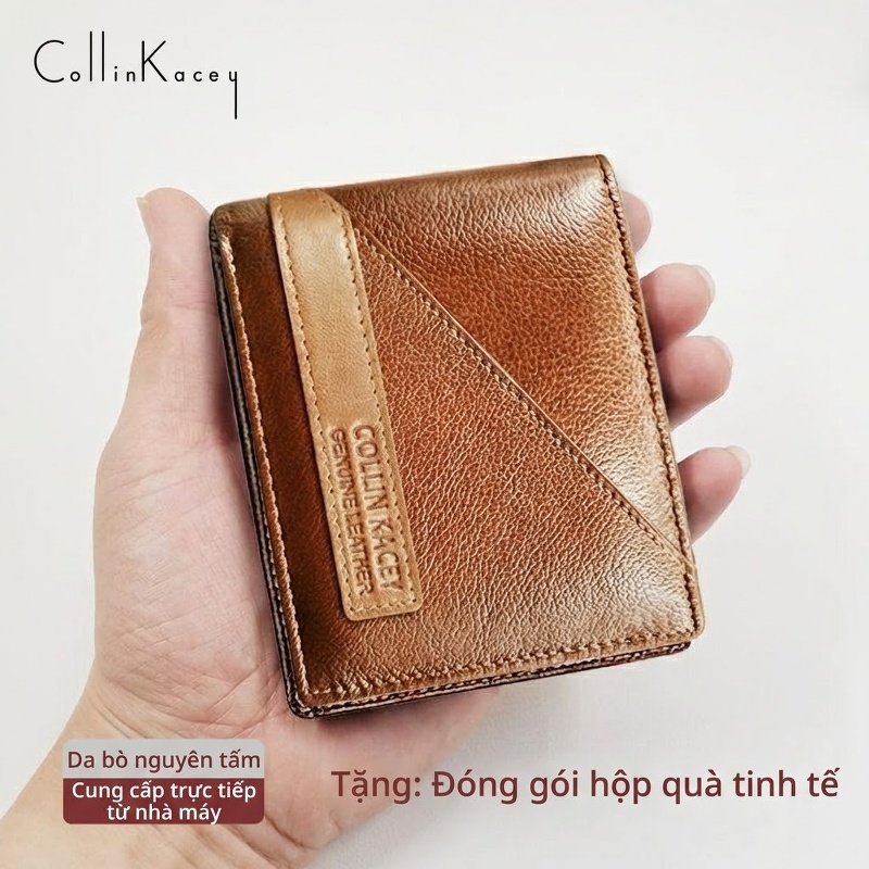 Ví Dài Nam Da Bò Sáp Dầu Nhiều Ngăn Đựng Thẻ Dung Tích Lớn Màu Nâu chi tiết 9