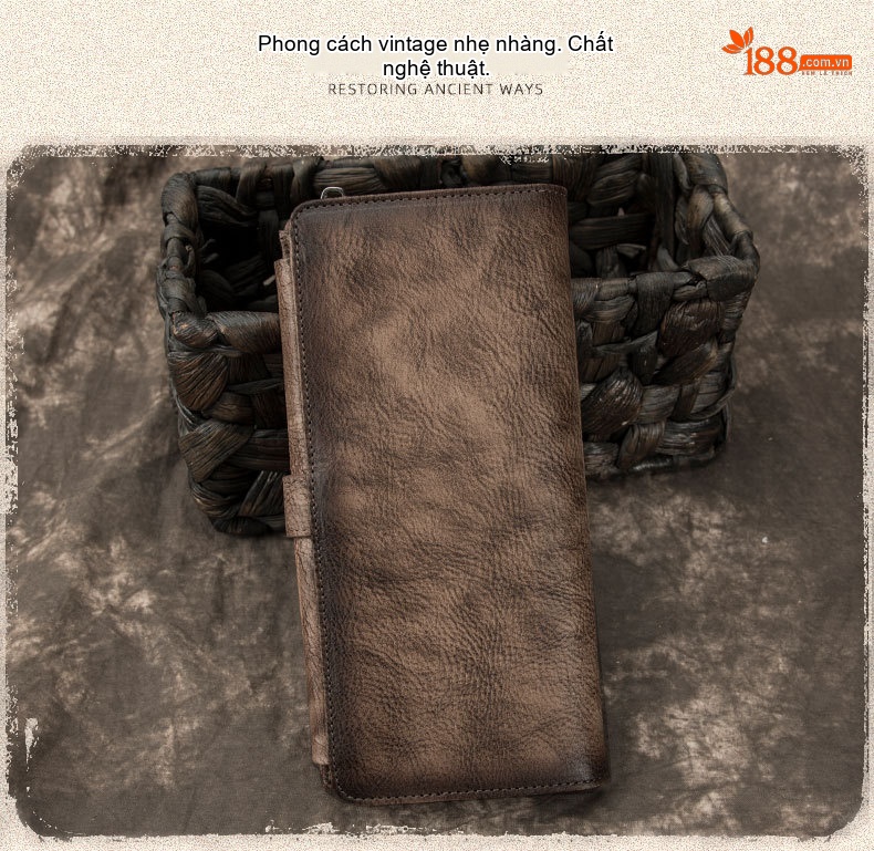 Ví Dài Nam Da Bò Thủ Công Khóa Gài Phong Cách Âu Mỹ Màu Nâu, Đen chi tiết 6