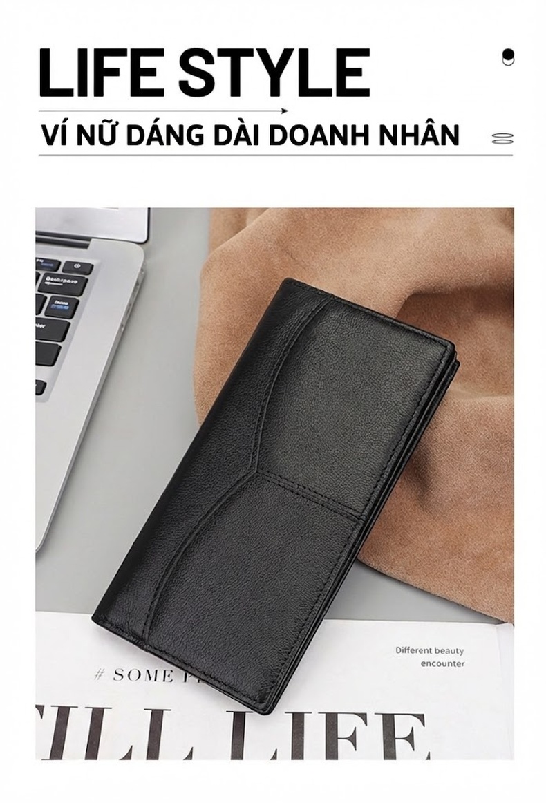 Ví Dài Nam Da Thật Nappa Đựng Tiền & Thẻ Màu Đen chi tiết 5