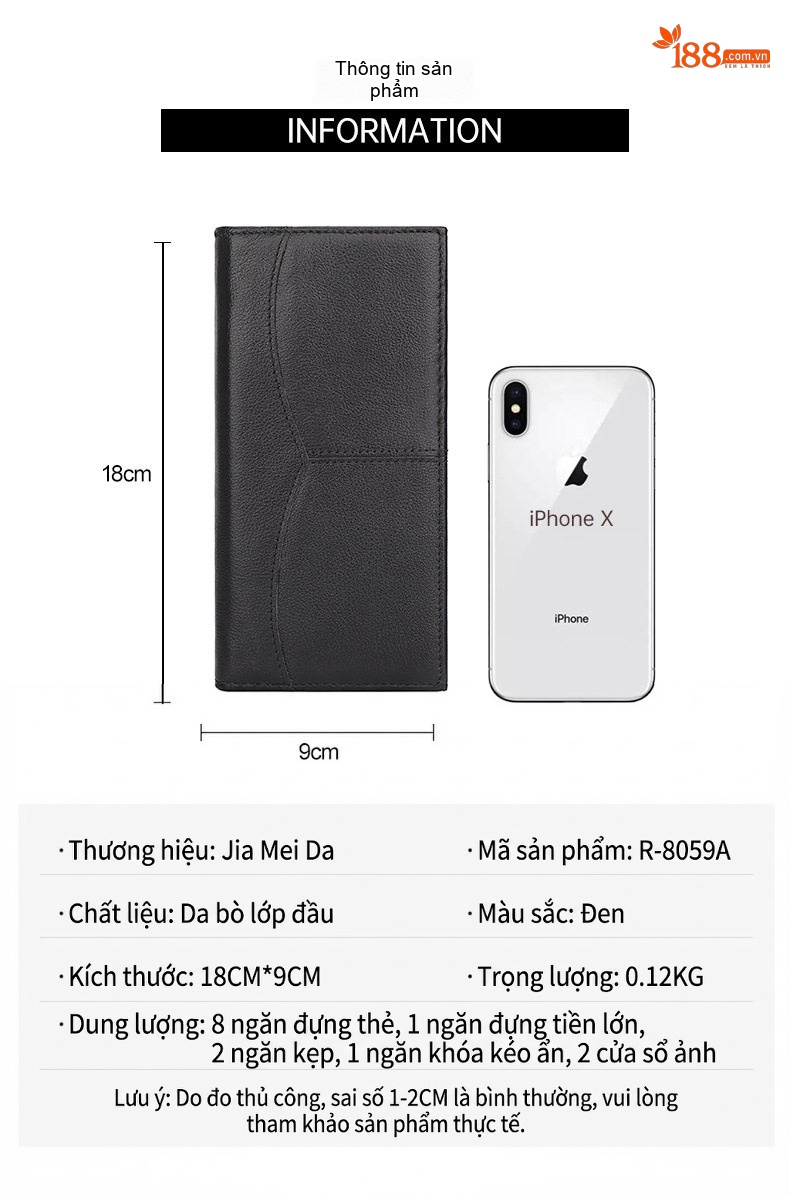 Ví Dài Nam Da Thật Nappa Đựng Tiền & Thẻ Màu Đen chi tiết 1