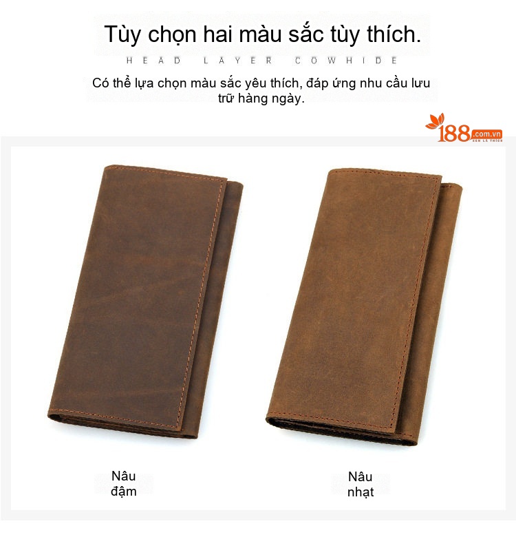 Ví Dài Nam Da Thật Phong Cách Retro Đựng Tiền Xu, Thẻ, Hộ Chiếu Màu Nâu chi tiết 7