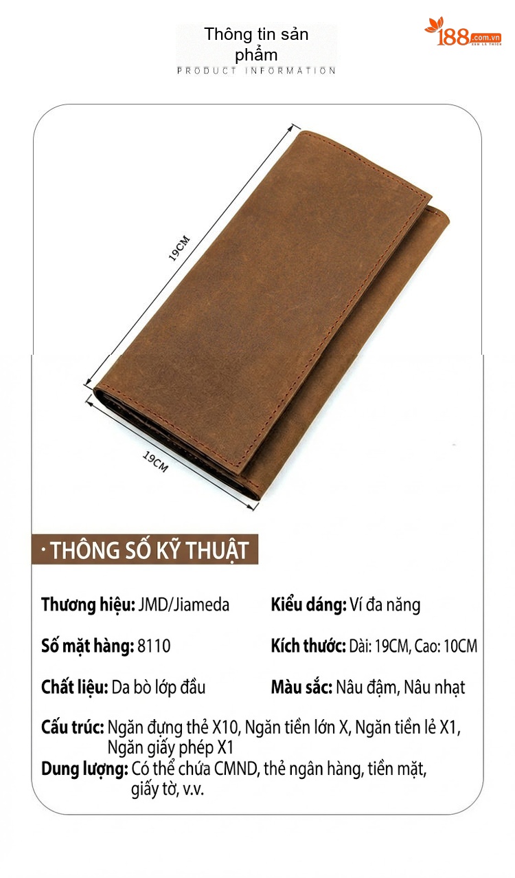 Ví Dài Nam Da Thật Phong Cách Retro Đựng Tiền Xu, Thẻ, Hộ Chiếu Màu Nâu chi tiết 8