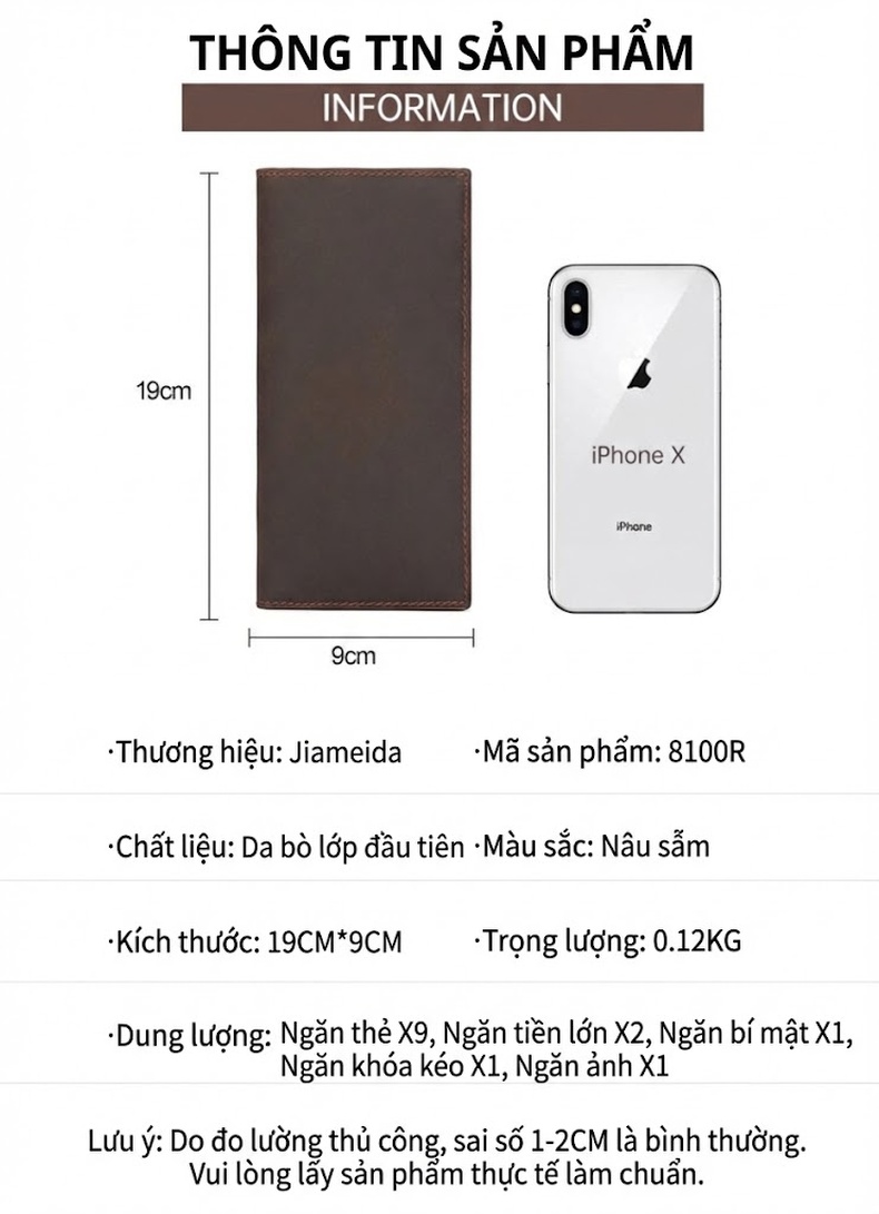 Ví Dài Nam Da Thật Phong Cách Retro Nhiều Ngăn Đựng Thẻ Màu Nâu chi tiết 6