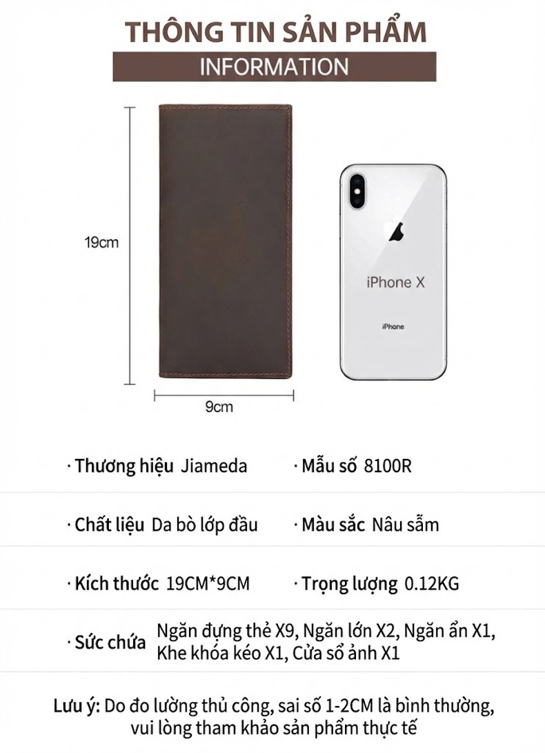 Ví Dài Nam Da Thật Phong Cách Retro Nhiều Ngăn Đựng Thẻ Tiền Xu Chống Trộm Màu Nâu chi tiết 1