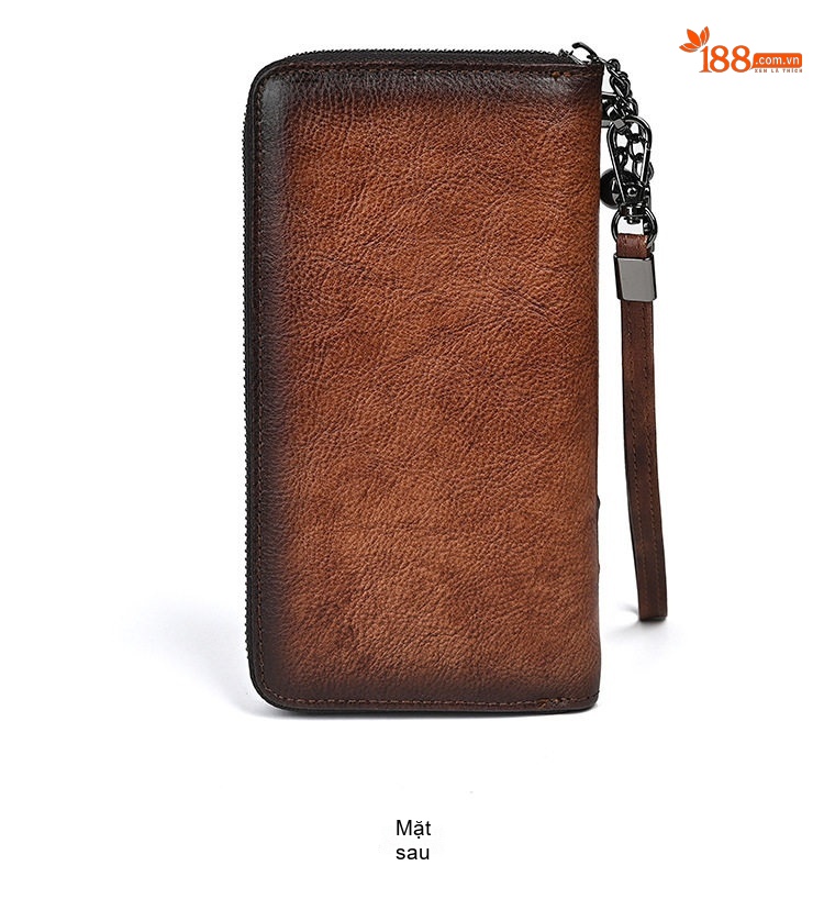 Ví Dài Nữ Da Bò Dập Nổi Hoa Văn Cầm Tay Phong Cách Vintage Màu Nâu Đỏ, Nâu Vàng, Đỏ chi tiết 8