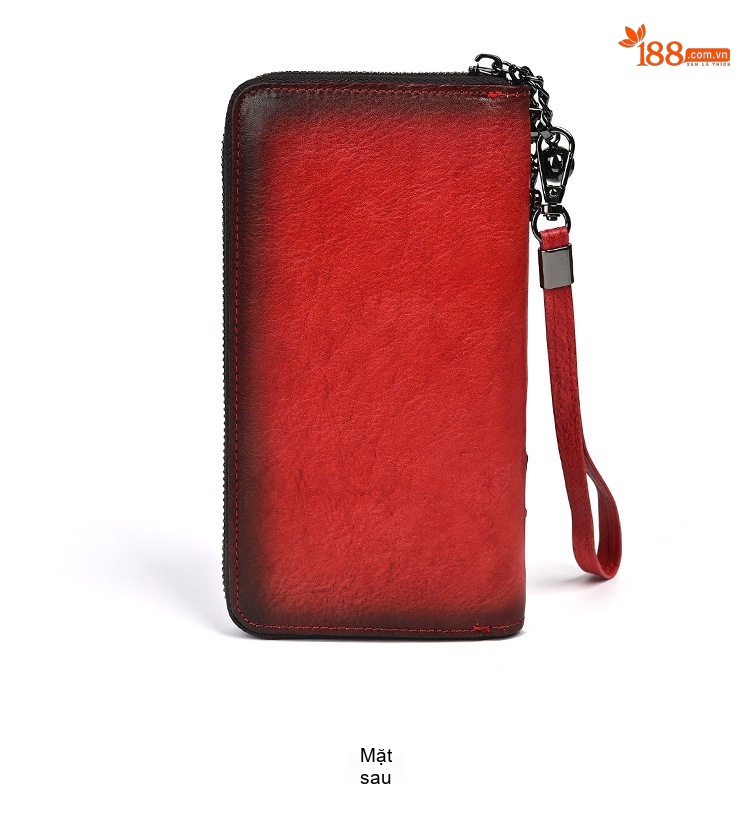 Ví Dài Nữ Da Bò Dập Nổi Hoa Văn Cầm Tay Phong Cách Vintage Màu Nâu Đỏ, Nâu Vàng, Đỏ chi tiết 10