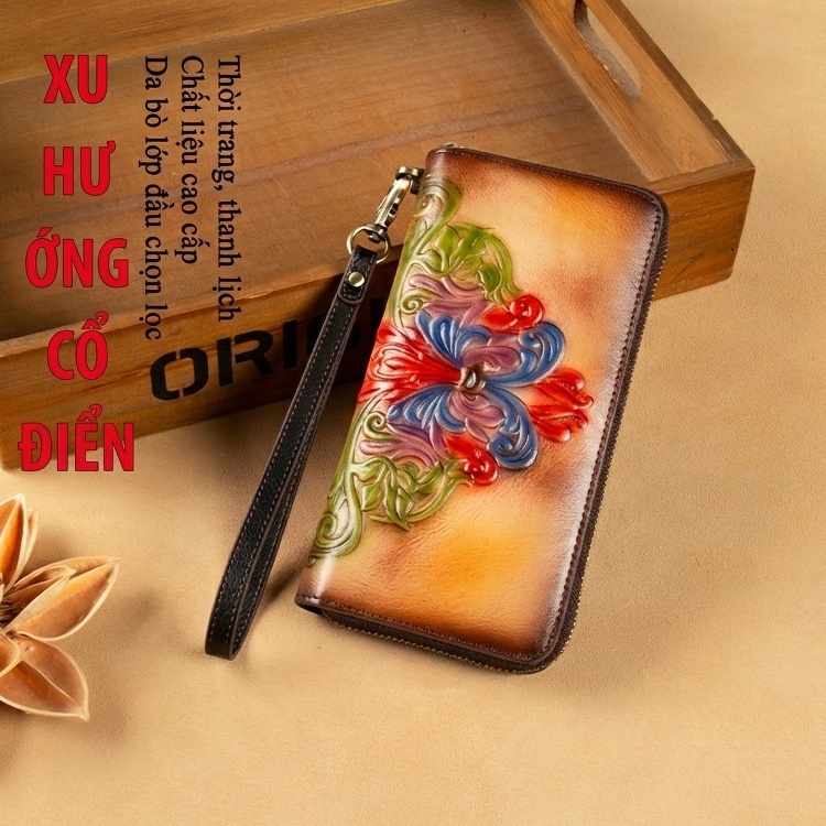 Ví Dài Nữ Da Bò Khóa Kéo Cầm Tay Phong Cách Âu Mỹ chi tiết 3