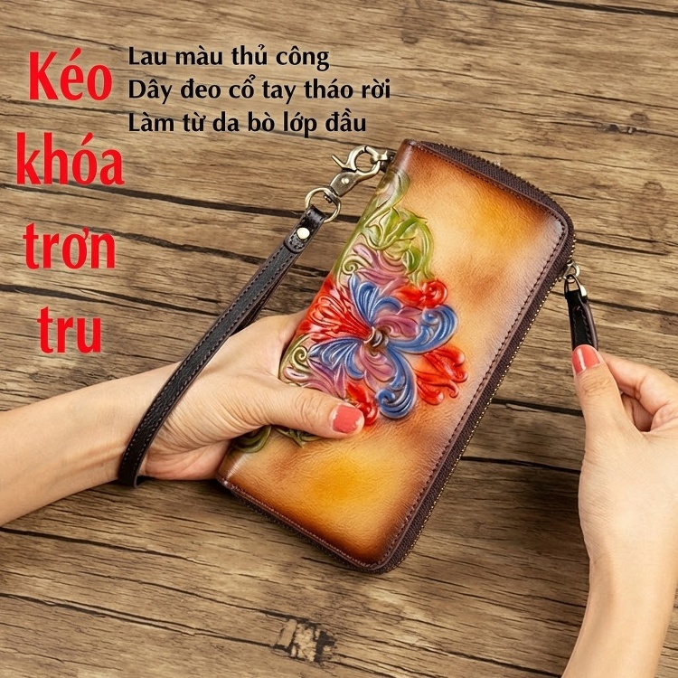 Ví Dài Nữ Da Bò Khóa Kéo Cầm Tay Phong Cách Âu Mỹ chi tiết 4