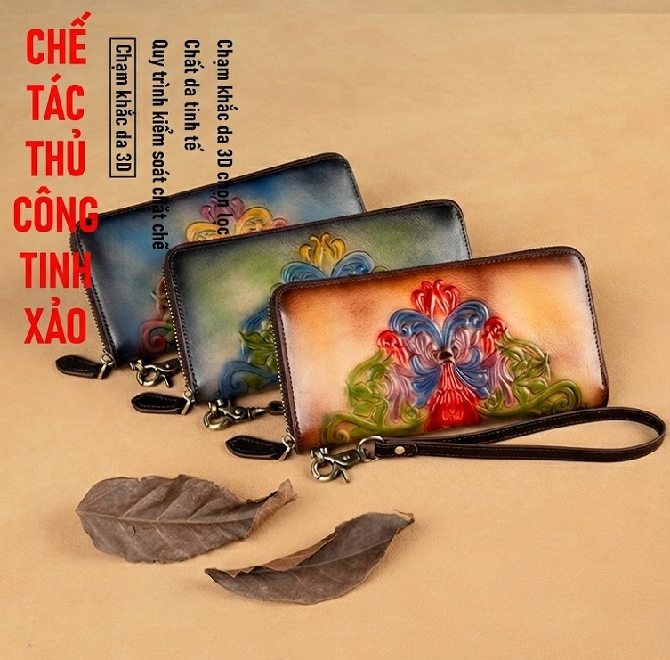 Ví Dài Nữ Da Bò Khóa Kéo Cầm Tay Phong Cách Âu Mỹ chi tiết 2