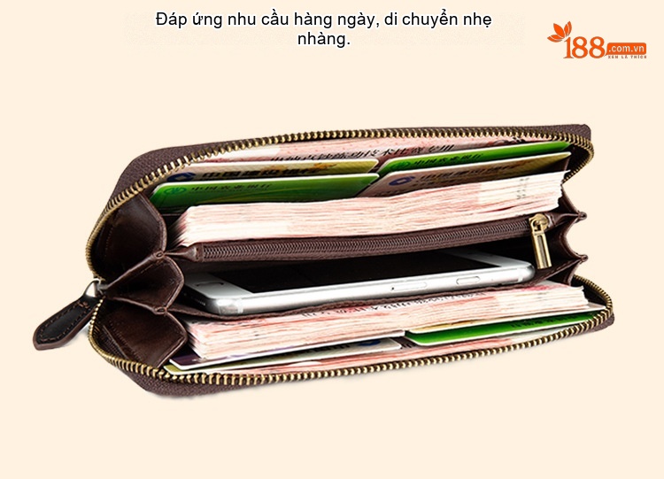 Ví Dài Nữ Da Bò Khóa Kéo Cầm Tay Phong Cách Âu Mỹ chi tiết 12
