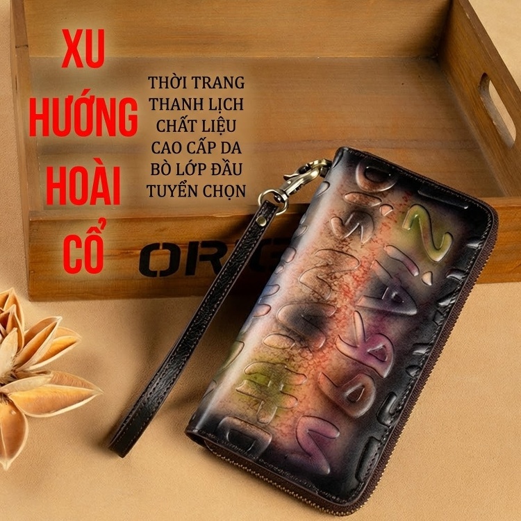 Ví Dài Nữ Da Bò Khóa Kéo Dung Tích Lớn Nhiều Ngăn Màu Đen, Nâu, Cam... chi tiết 2