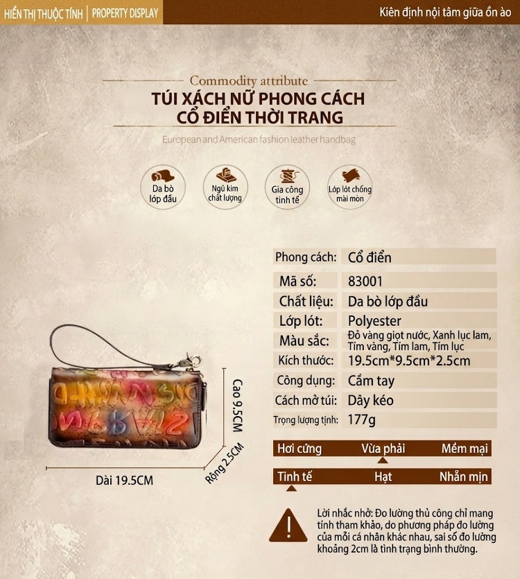 Ví Dài Nữ Da Bò Khóa Kéo Dung Tích Lớn Nhiều Ngăn Màu Đen, Nâu, Cam... chi tiết 17