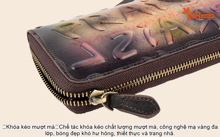 Ví Dài Nữ Da Bò Khóa Kéo Dung Tích Lớn Nhiều Ngăn Màu Đen, Nâu, Cam... chi tiết 19