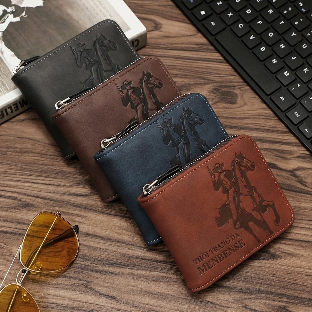 Ví Dài Nữ Da Bò Khóa Kéo Phong Cách Hàn Quốc Cổ Điển Sức Chứa Lớn Màu Nâu Đỏ chi tiết 3