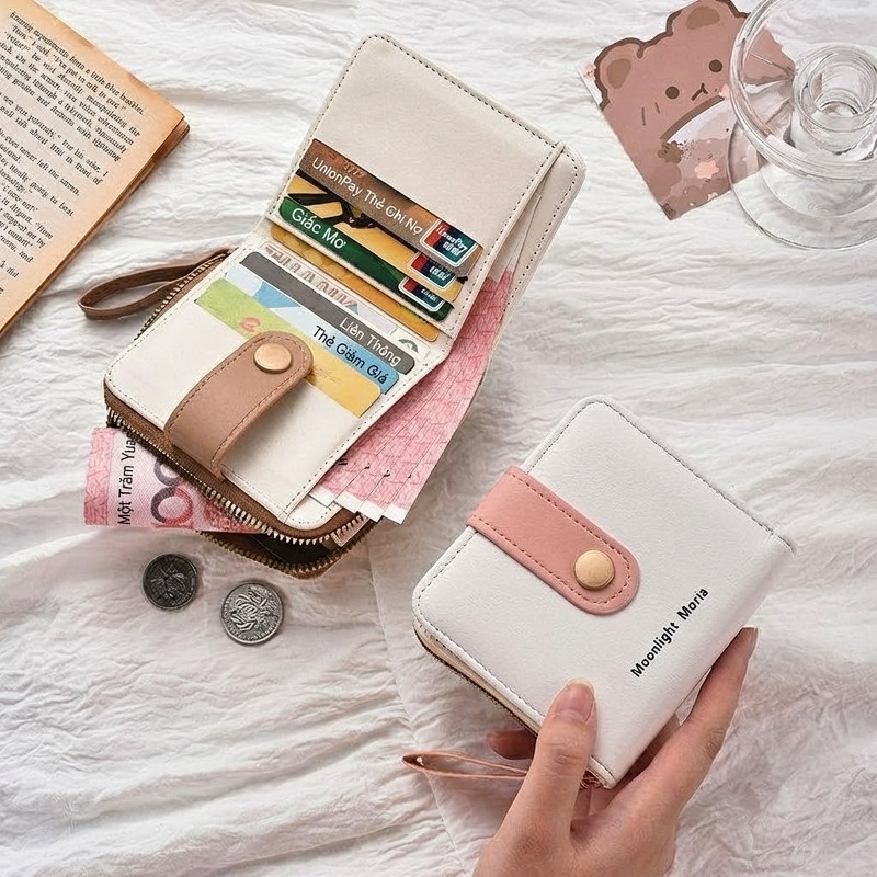 Ví Dài Nữ Da Bò Khóa Kéo Phong Cách Hàn Quốc Cổ Điển Sức Chứa Lớn Màu Nâu Đỏ chi tiết 15