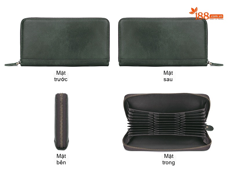 Ví Dài Nữ Da Bò Nhiều Ngăn Đựng Thẻ Chống Trộm RFID Màu Vàng, Xanh Dương, Đỏ, Đen chi tiết 10