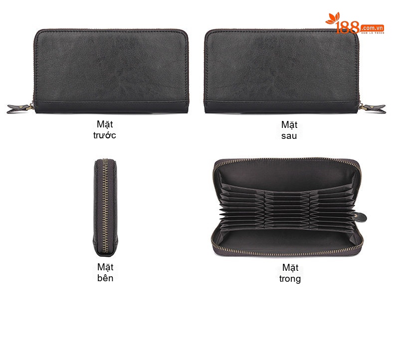 Ví Dài Nữ Da Bò Nhiều Ngăn Đựng Thẻ Chống Trộm RFID Màu Vàng, Xanh Dương, Đỏ, Đen chi tiết 12