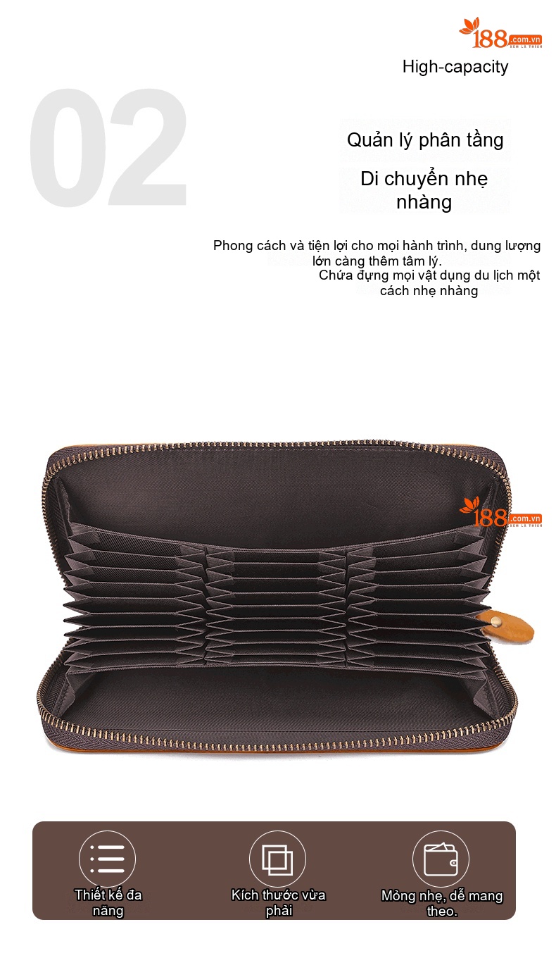 Ví Dài Nữ Da Bò Nhiều Ngăn Đựng Thẻ Chống Trộm RFID Màu Vàng, Xanh Dương, Đỏ, Đen chi tiết 6