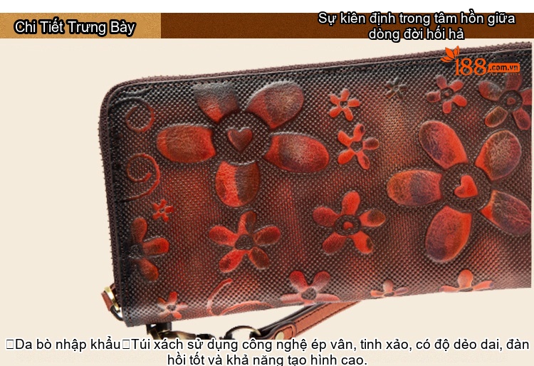 Ví Dài Nữ Da Bò Thủ Công Khóa Kéo Phong Cách Retro Đựng Điện Thoại Màu Nâu, Xanh Dương, Xám, Hồng chi tiết 22