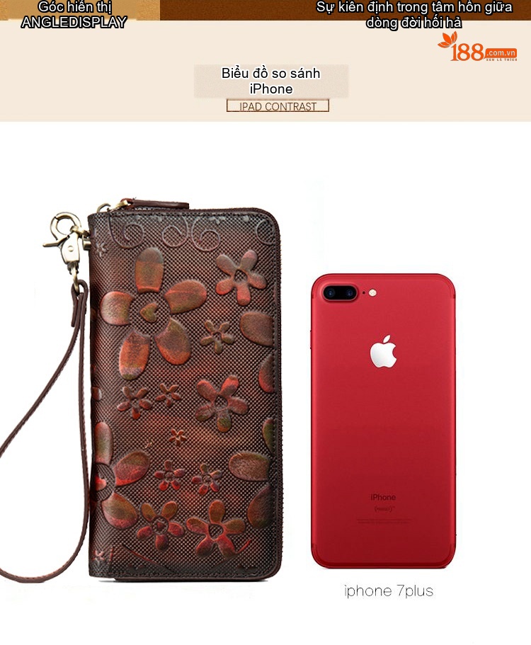 Ví Dài Nữ Da Bò Thủ Công Khóa Kéo Phong Cách Retro Đựng Điện Thoại Màu Nâu, Xanh Dương, Xám, Hồng chi tiết 15