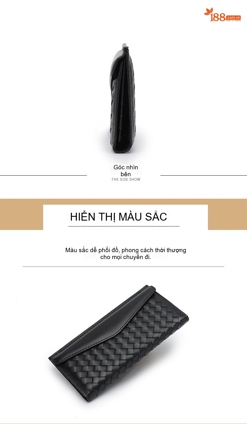 Ví Dài Nữ Da Cừu Dệt Họa Tiết Thời Trang Đựng Thẻ Tiện Dụng Màu Đen, Xanh Navy chi tiết 11