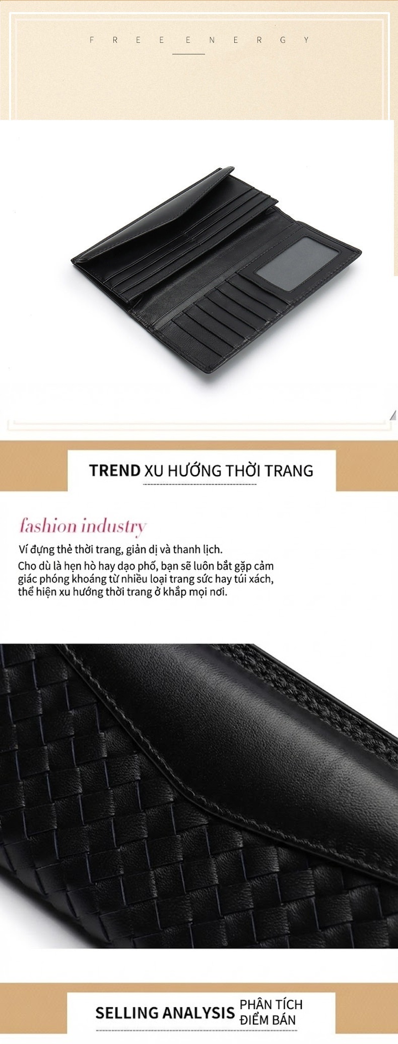 Ví Dài Nữ Da Cừu Dệt Họa Tiết Thời Trang Đựng Thẻ Tiện Dụng Màu Đen, Xanh Navy chi tiết 4