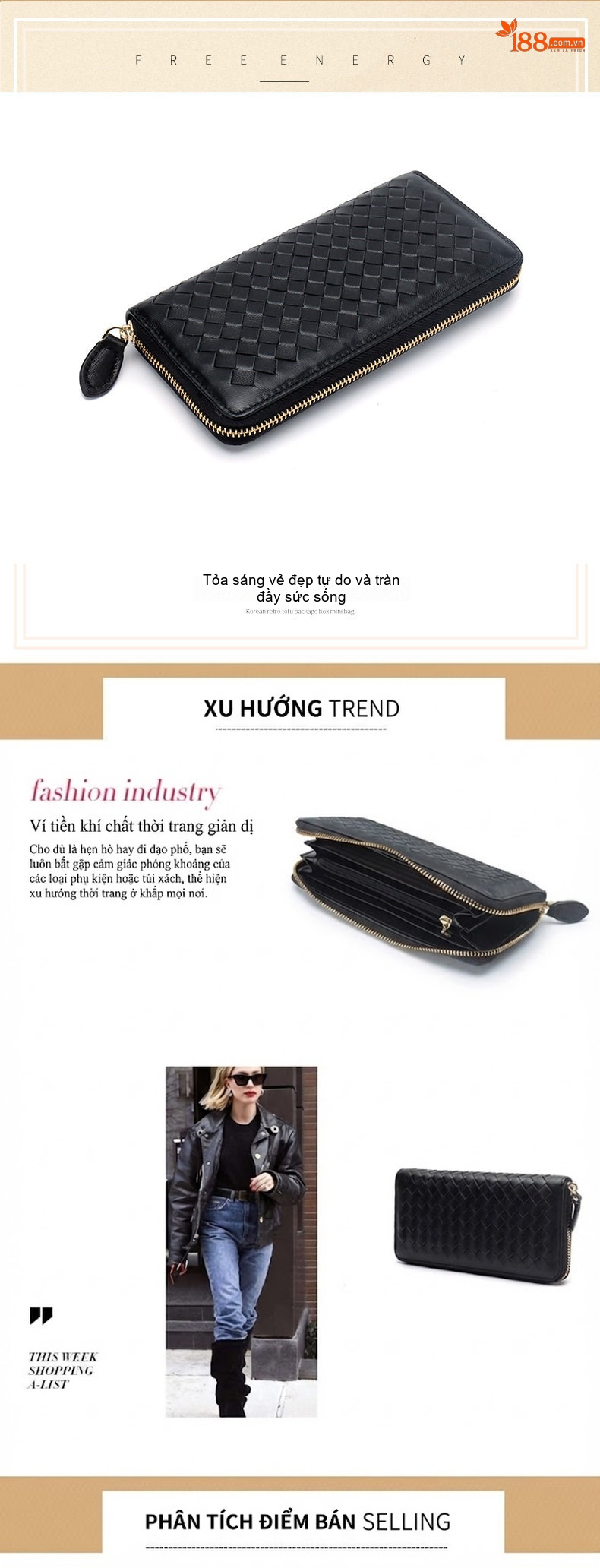 Ví Dài Nữ Da Cừu Thật Thủ Công Đan Họa Tiết Card Holder Màu Đen, Xanh Navy, Hồng chi tiết 4