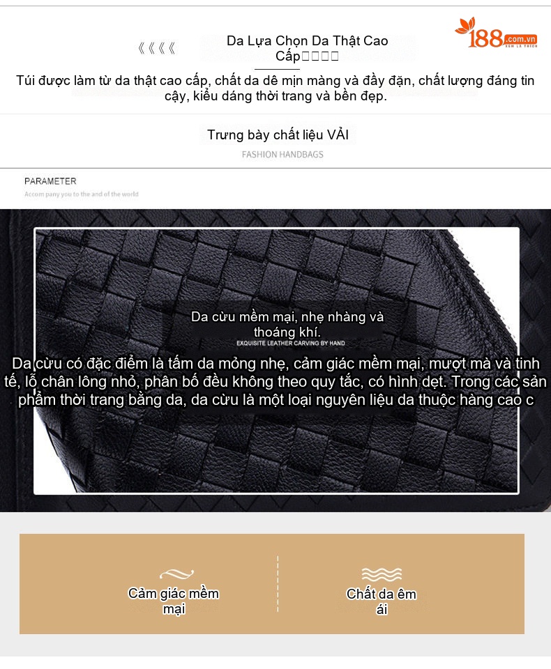Ví Dài Nữ Da Cừu Thật Thủ Công Đan Họa Tiết Card Holder Màu Đen, Xanh Navy, Hồng chi tiết 5
