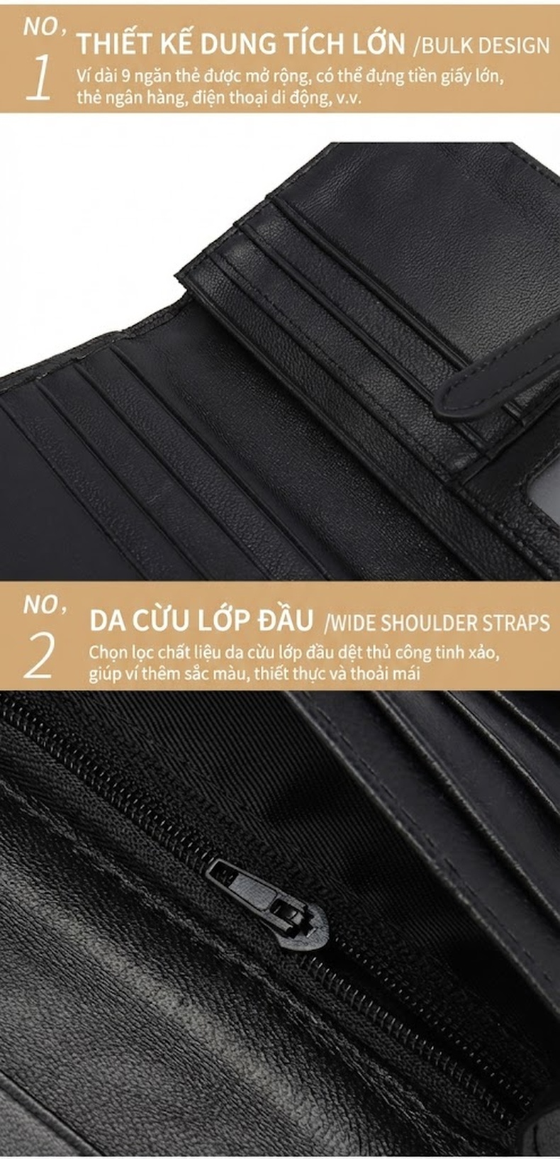 Ví Dài Nữ Da Cừu Thủ Công Đan Dệt 2 Gấp Phong Cách Hàn Quốc Màu Đen, Xanh Navy chi tiết 15