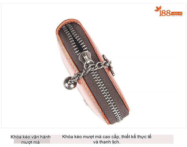 Ví Dài Nữ Da Thật Đựng Thẻ Tiền Điện Thoại Khóa Kéo Cầm Tay Màu Nâu, Xanh Dương, Hồng chi tiết 21