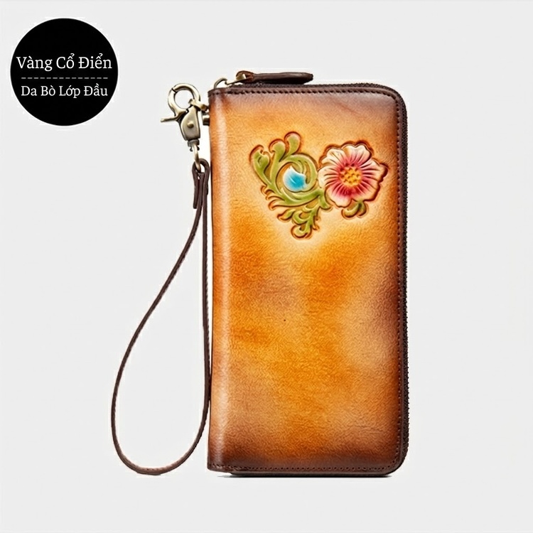 Ví Dài Nữ Da Thật Khóa Kéo Phong Cách Retro, Ví Cầm Tay Đa Năng Màu Nâu, Xanh Dương, Xanh Lá... chi tiết 10