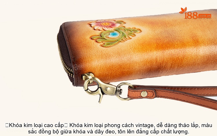 Ví Dài Nữ Da Thật Khóa Kéo Phong Cách Retro, Ví Cầm Tay Đa Năng Màu Nâu, Xanh Dương, Xanh Lá... chi tiết 16
