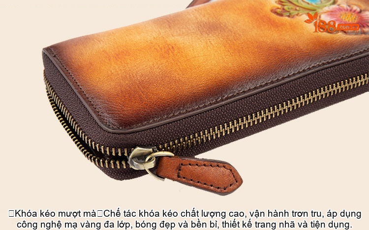 Ví Dài Nữ Da Thật Khóa Kéo Phong Cách Retro, Ví Cầm Tay Đa Năng Màu Nâu, Xanh Dương, Xanh Lá... chi tiết 17