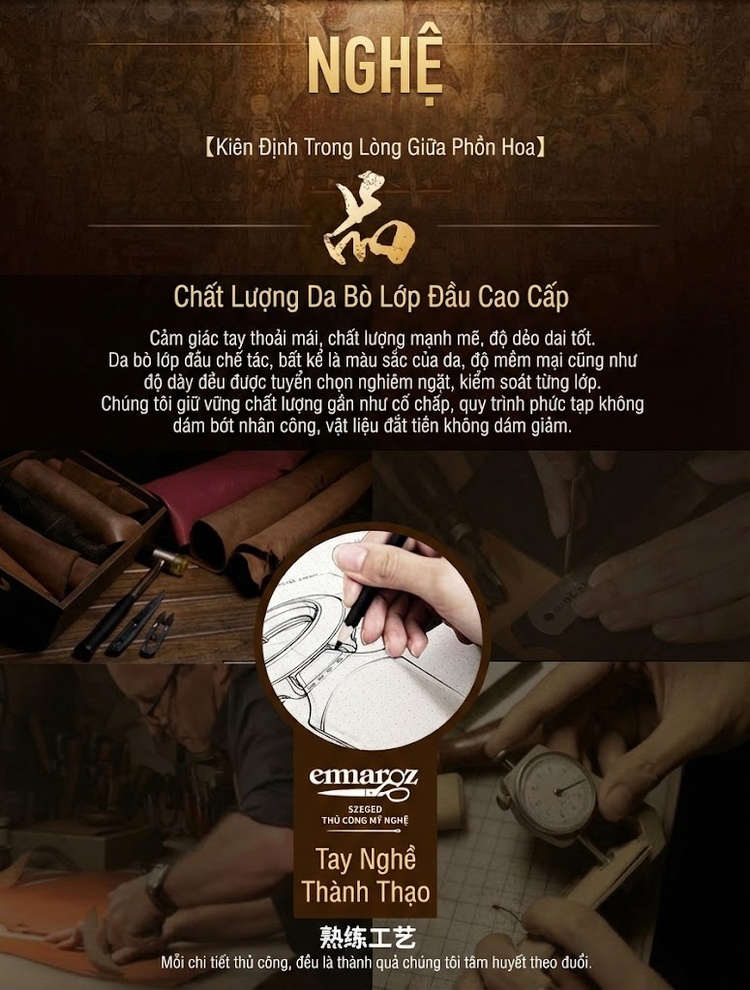 Ví Dài Nữ Da Thật Thủ Công Khóa Kéo Hoa Văn Màu Nâu, Đỏ chi tiết 1