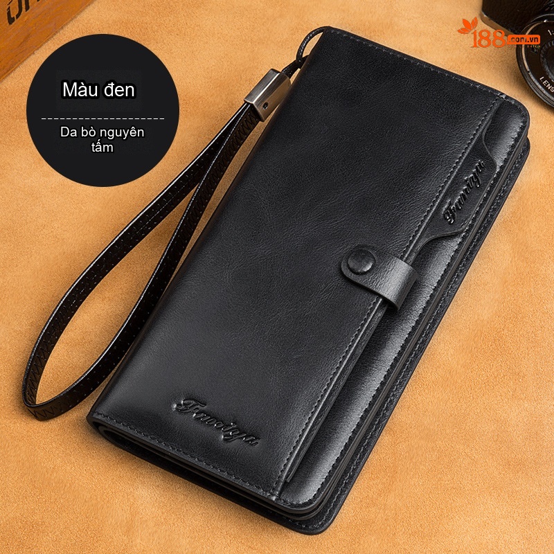 Ví Dài Nữ Da Thật Vintage Khóa Kéo Cầm Tay Đựng Nhiều Thẻ Màu Nâu, Xám chi tiết 3