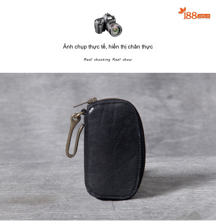 Ví Đựng Chìa Khóa Da Bò Móc Khóa Đồng Nguyên Chất Thủ Công Vintage Màu Đen, Nâu chi tiết 2