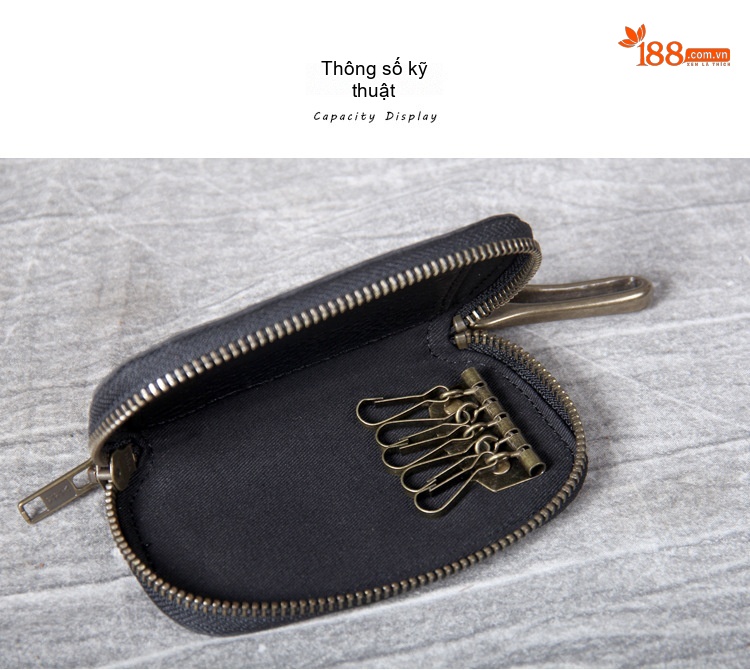Ví Đựng Chìa Khóa Da Bò Móc Khóa Đồng Nguyên Chất Thủ Công Vintage Màu Đen, Nâu chi tiết 7
