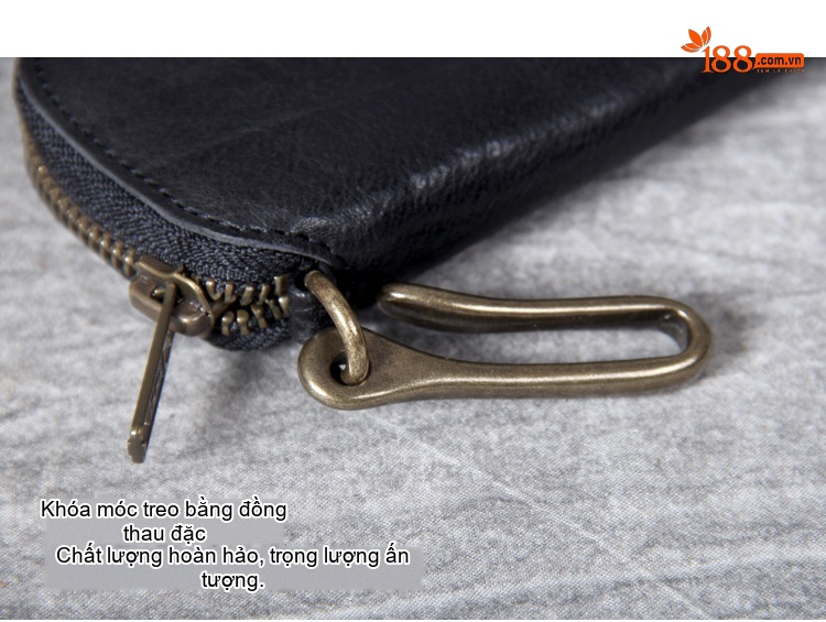 Ví Đựng Chìa Khóa Da Bò Móc Khóa Đồng Nguyên Chất Thủ Công Vintage Màu Đen, Nâu chi tiết 10